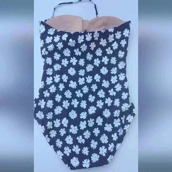 J Crew Women Blu White Floral Ruched Bandeau w/ Halter Strap One Piece Sz 10 NWT - Picture 4 of 7